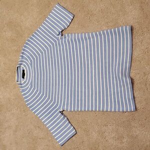 Ann Taylor Blue and White Striped Short Sleeve Sweater Size Large